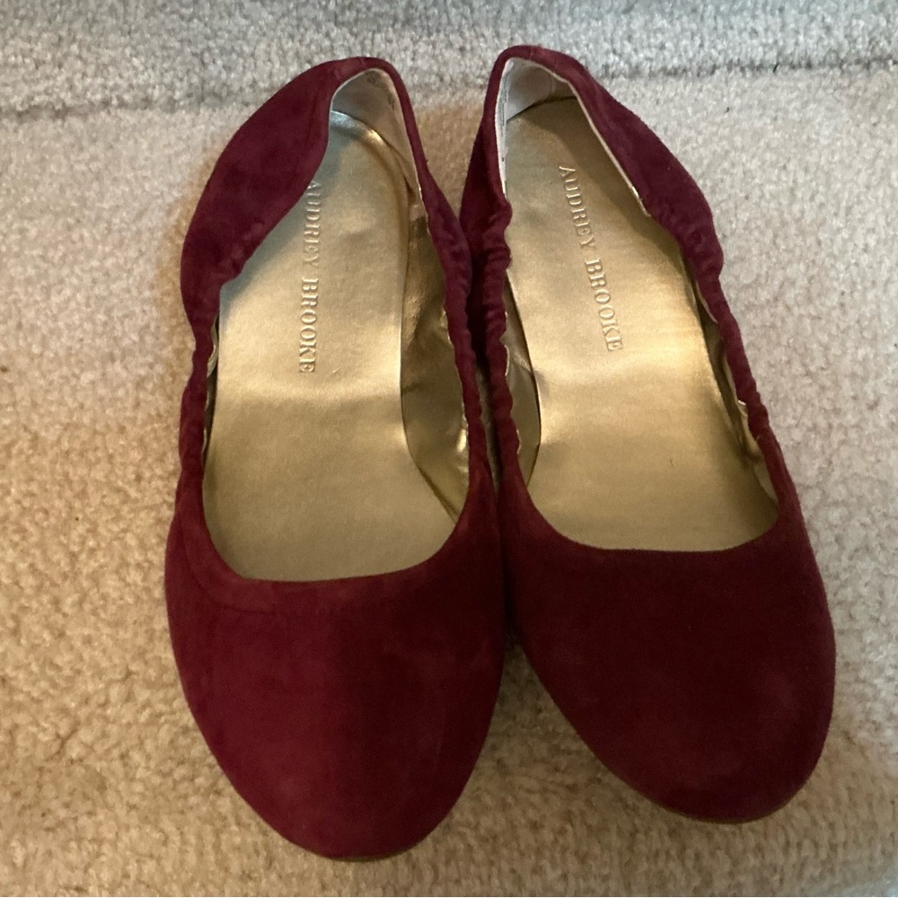 Audrey Brooke Burgundy Suede Slip-On Ballet Flats
